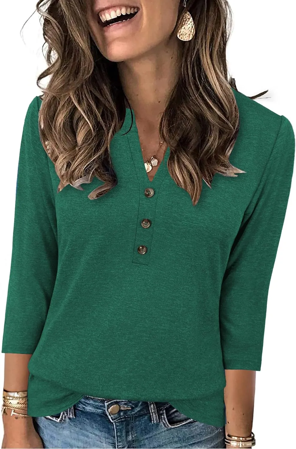 JomeDesign Womens Tops 3/4 Sleeve V Neck Shirts Dressy Casual Tunic Blouses Summer Tees