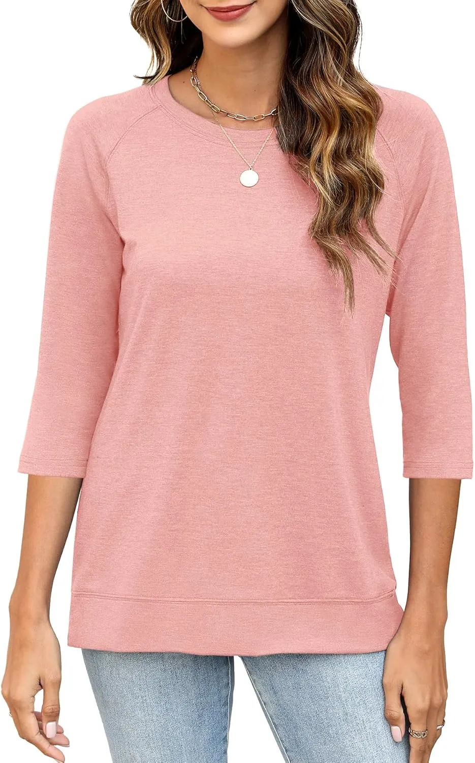 JomeDesign Womens Tops Casual 3/4 Sleeve Crew Neck Shirts Loose Fit Tunic Blouses Summer Tees