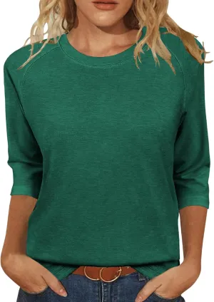 JomeDesign Womens Tops Casual 3/4 Sleeve Crew Neck Shirts Loose Fit Tunic Blouses Summer Tees
