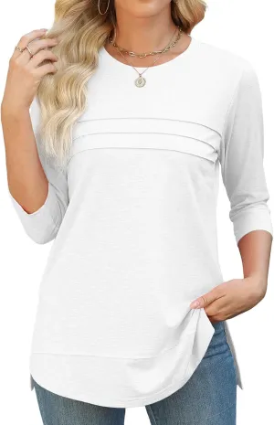 JomeDesign Womens Tunic Tops 3/4 Sleeve Shirts Loose Casual Blouses Side Split Summer Tees