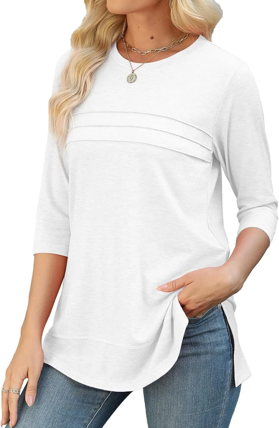 JomeDesign Womens Tunic Tops 3/4 Sleeve Shirts Loose Casual Blouses Side Split Summer Tees