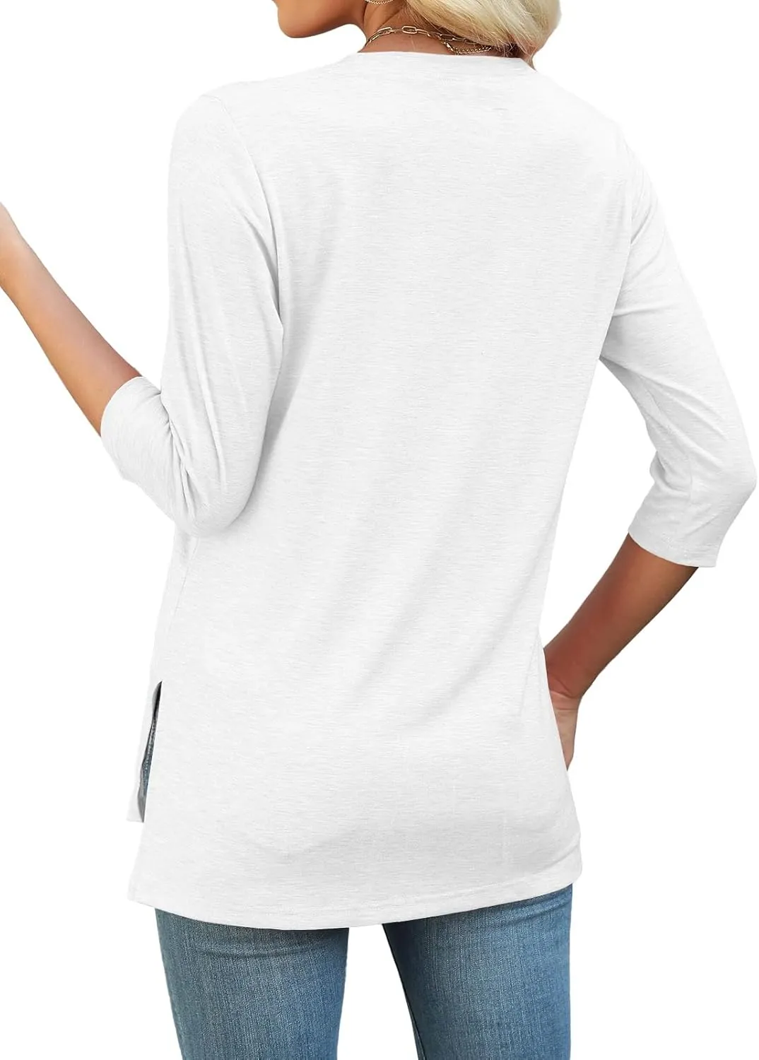 JomeDesign Womens Tunic Tops 3/4 Sleeve Shirts Loose Casual Blouses Side Split Summer Tees