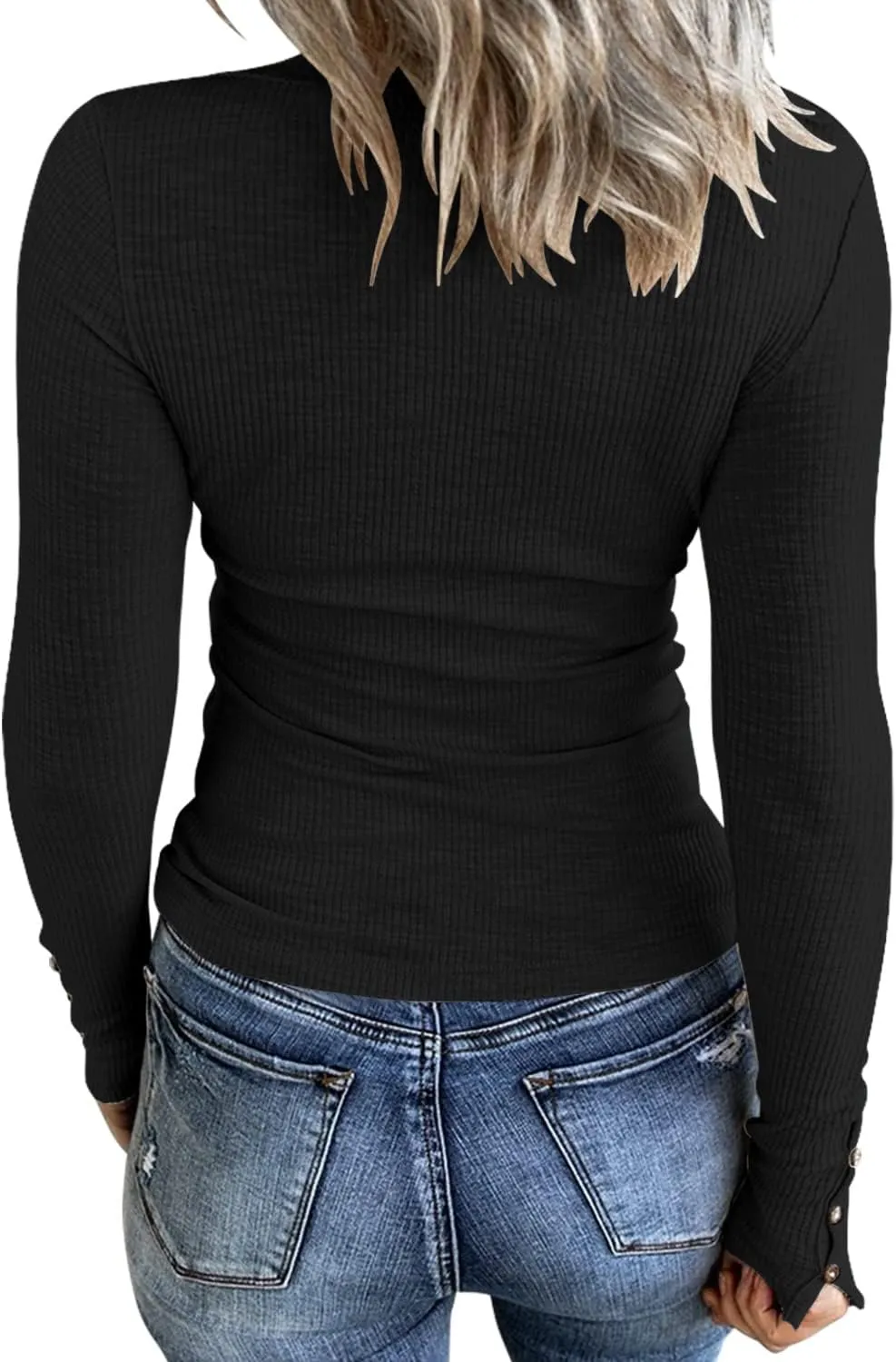 KINLONSAIR Womens Long Sleeve Henley T Shirts Button Down Slim Fit Tops Scoop Neck Ribbed Knit Shirts