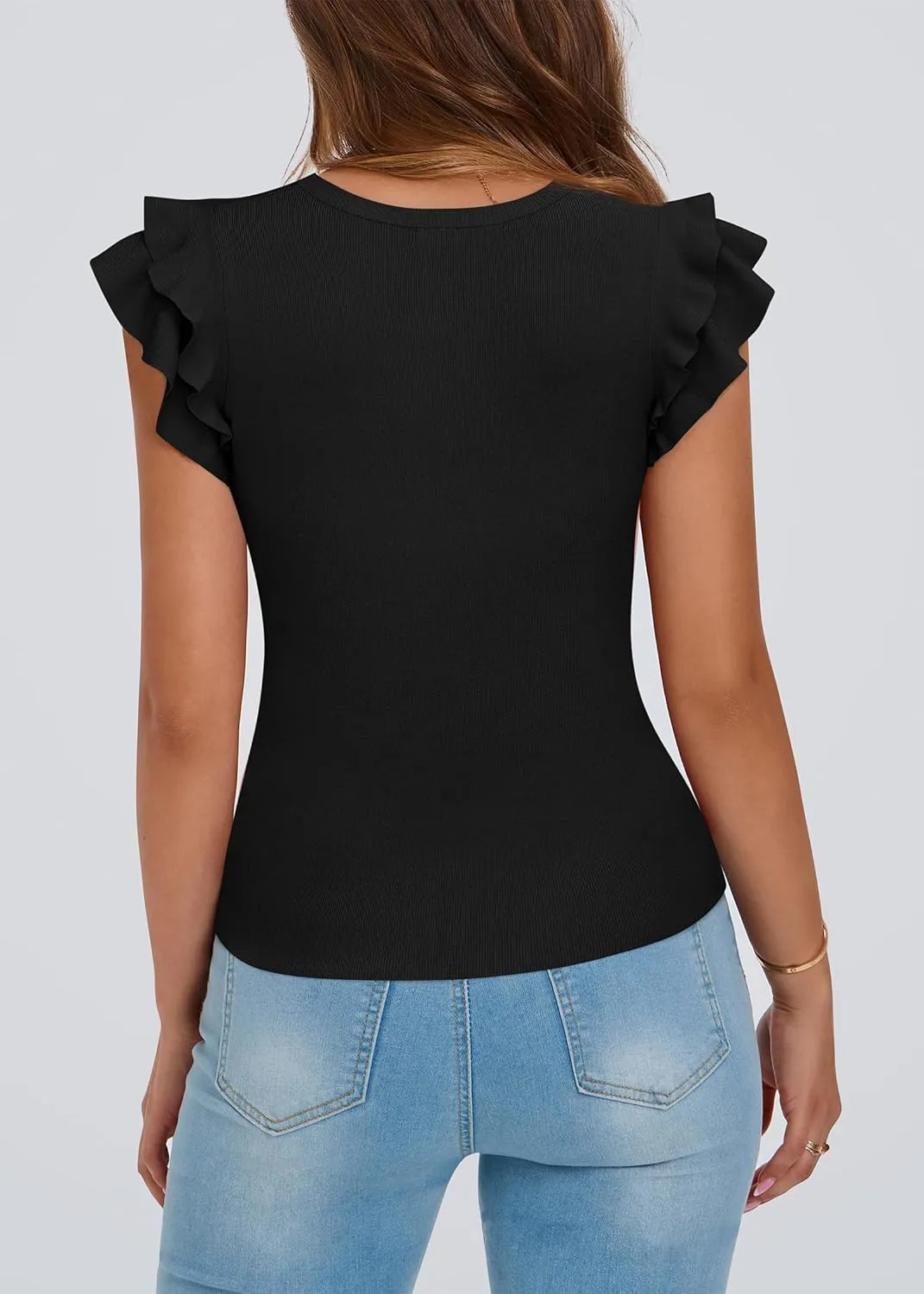 KIRUNDO Spring Tops for Women Flutter Short Sleeve Sweater Casual Crewneck Knit Pullover Shirts 2025 Fashion Summer Clothing