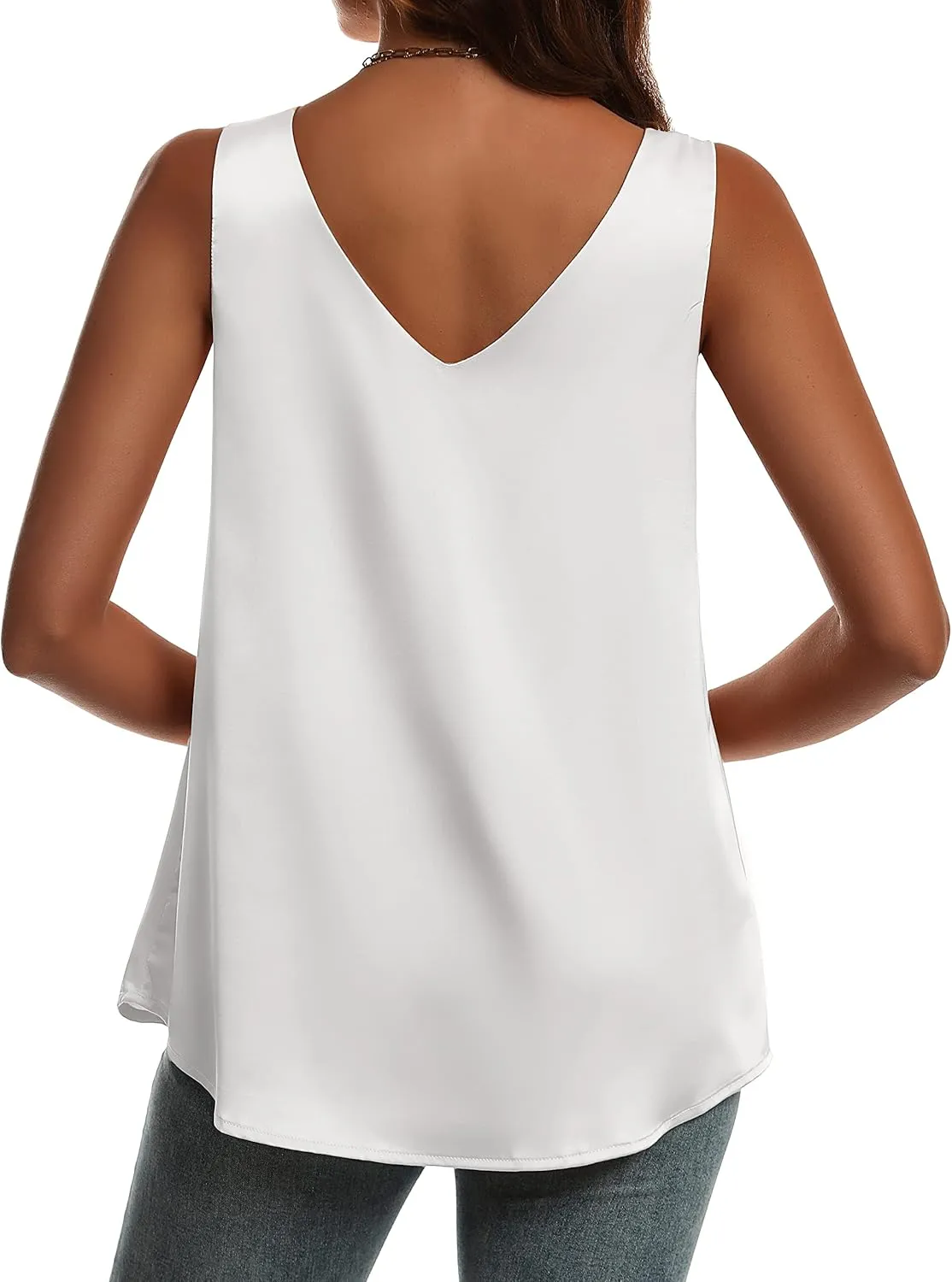 KYLELOVE Womens Satin Tank Tops Double Layer Sleeveless Blouses V Neck Camisoles Work Shirts