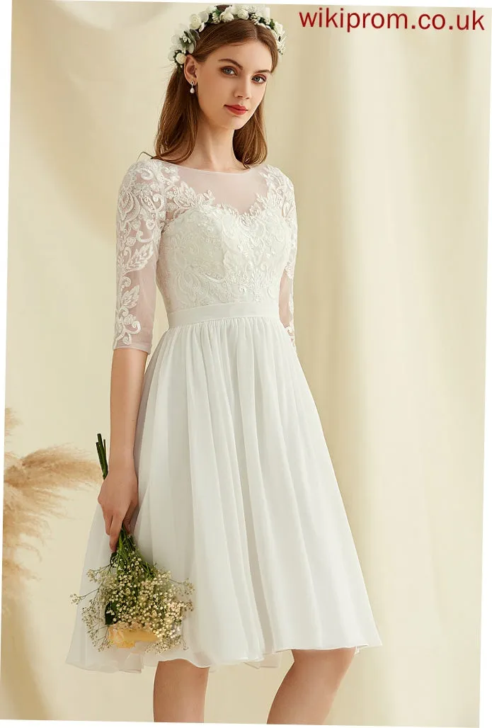 Lace A-Line Knee-Length Sequins With Kenna Wedding Wedding Dresses Dress Scoop Chiffon