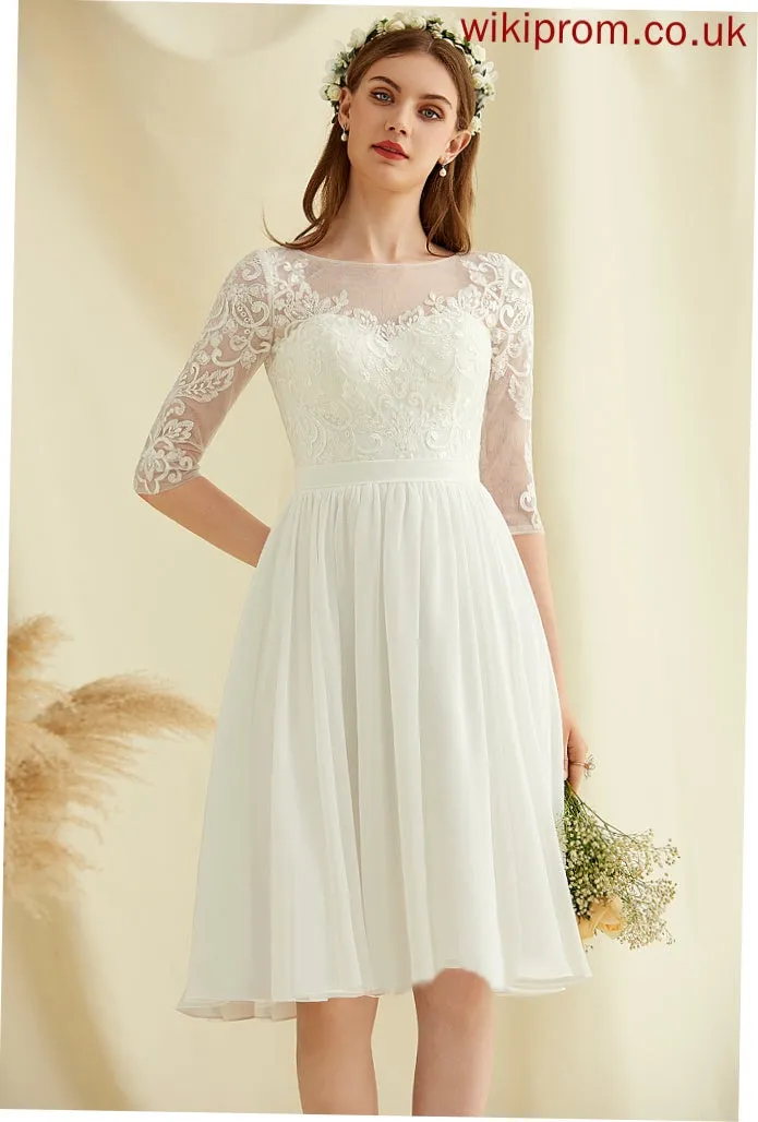 Lace A-Line Knee-Length Sequins With Kenna Wedding Wedding Dresses Dress Scoop Chiffon