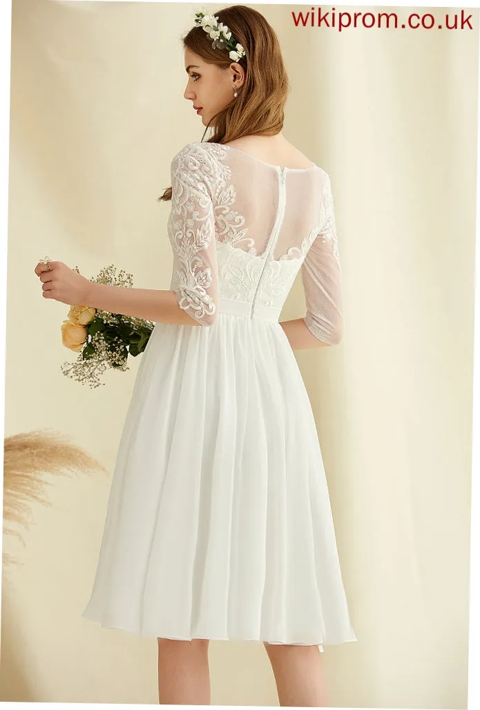 Lace A-Line Knee-Length Sequins With Kenna Wedding Wedding Dresses Dress Scoop Chiffon