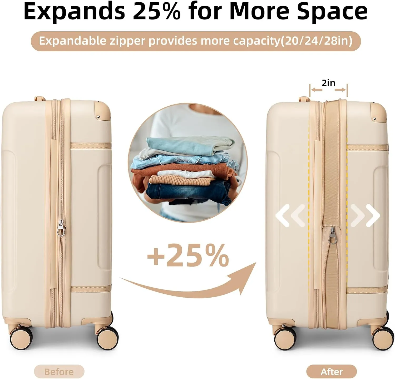 LARVENDER Luggage Sets 6 Piece, Expandable Luggage Hardshell Carry on Suitcase Sets with Spinner Wheels TSA Locks, Vintage Travel Luggage Set for Women, Cloud Cream