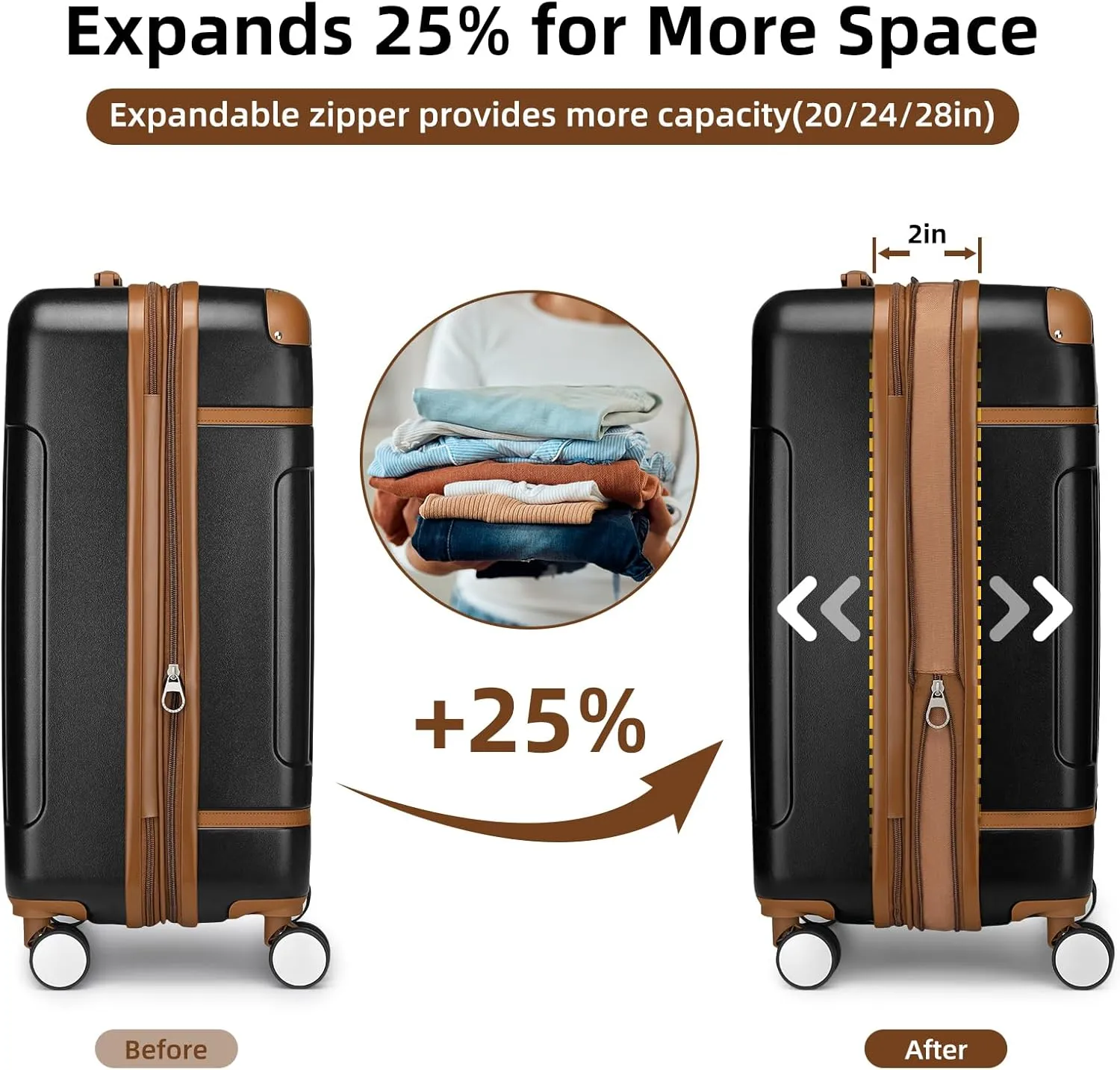 LARVENDER Luggage Sets 6 Piece, Expandable Luggage Hardshell Suitcase Sets with Spinner Wheels TSA Locks, Vintage Travel Luggage Set Clearance for Men and Women, Black Brown