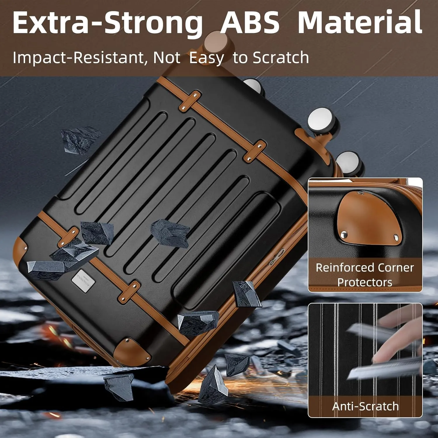 LARVENDER Luggage Sets 6 Piece, Expandable Luggage Hardshell Suitcase Sets with Spinner Wheels TSA Locks, Vintage Travel Luggage Set Clearance for Men and Women, Black Brown