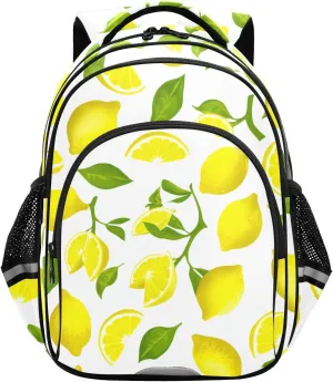 Lemon Slice Leaves White Toddler Backpack for Boys Girls 3-8 School Bag for Elementary Kids Backpack for Kindergarten Bookbags for Preschool 15.3in