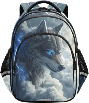 Lightning Wolf Cloud Blue Toddler Backpack for Boys Girls 3-8 School Bag for Elementary Bookbags for Preschool Kids Backpack for Kindergarten 15.3in