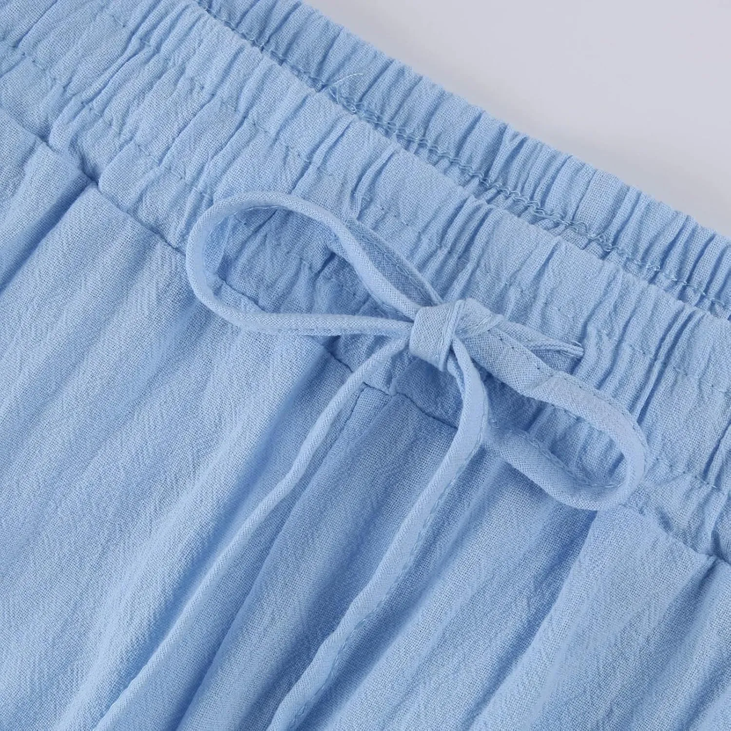 Linen Capri Pants for Women Rolled Hem High Waisted Straight Leg Pants Loose Casual Summer Beach Pant with Pockets