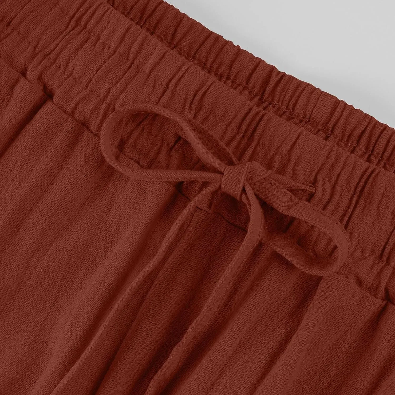 Linen Capri Pants for Women Rolled Hem High Waisted Straight Leg Pants Loose Casual Summer Beach Pant with Pockets