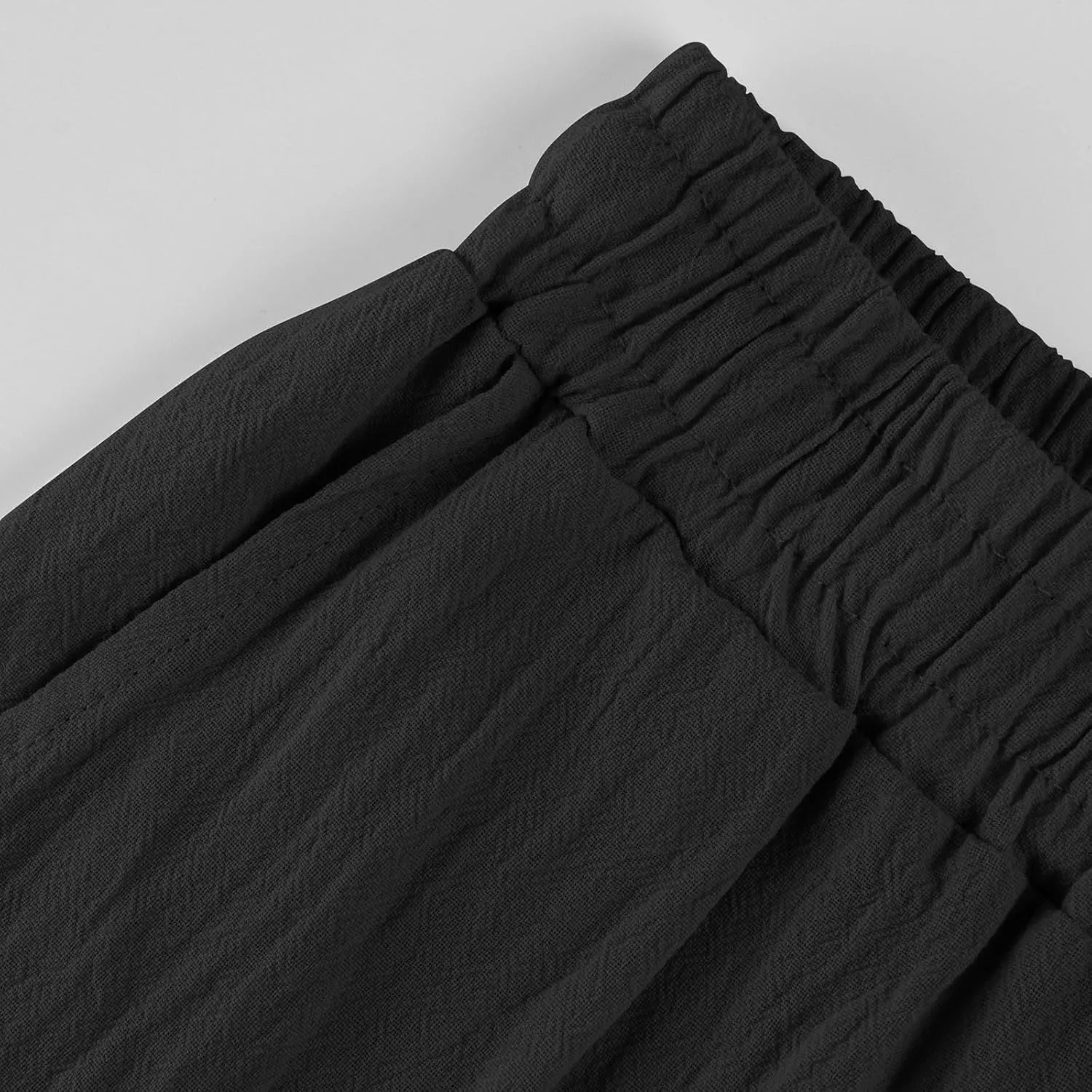 Linen Capri Pants for Women Rolled Hem High Waisted Straight Leg Pants Loose Casual Summer Beach Pant with Pockets
