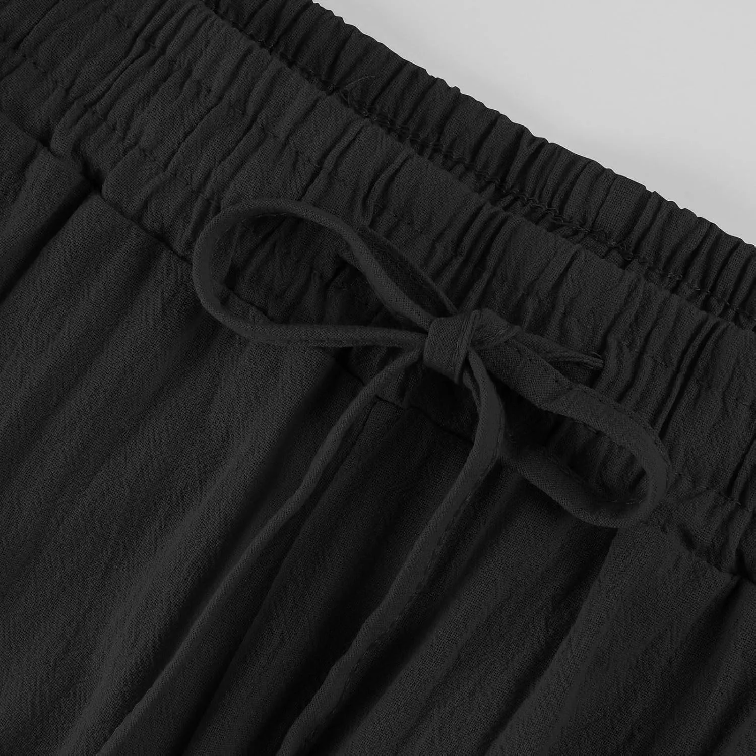 Linen Capri Pants for Women Rolled Hem High Waisted Straight Leg Pants Loose Casual Summer Beach Pant with Pockets