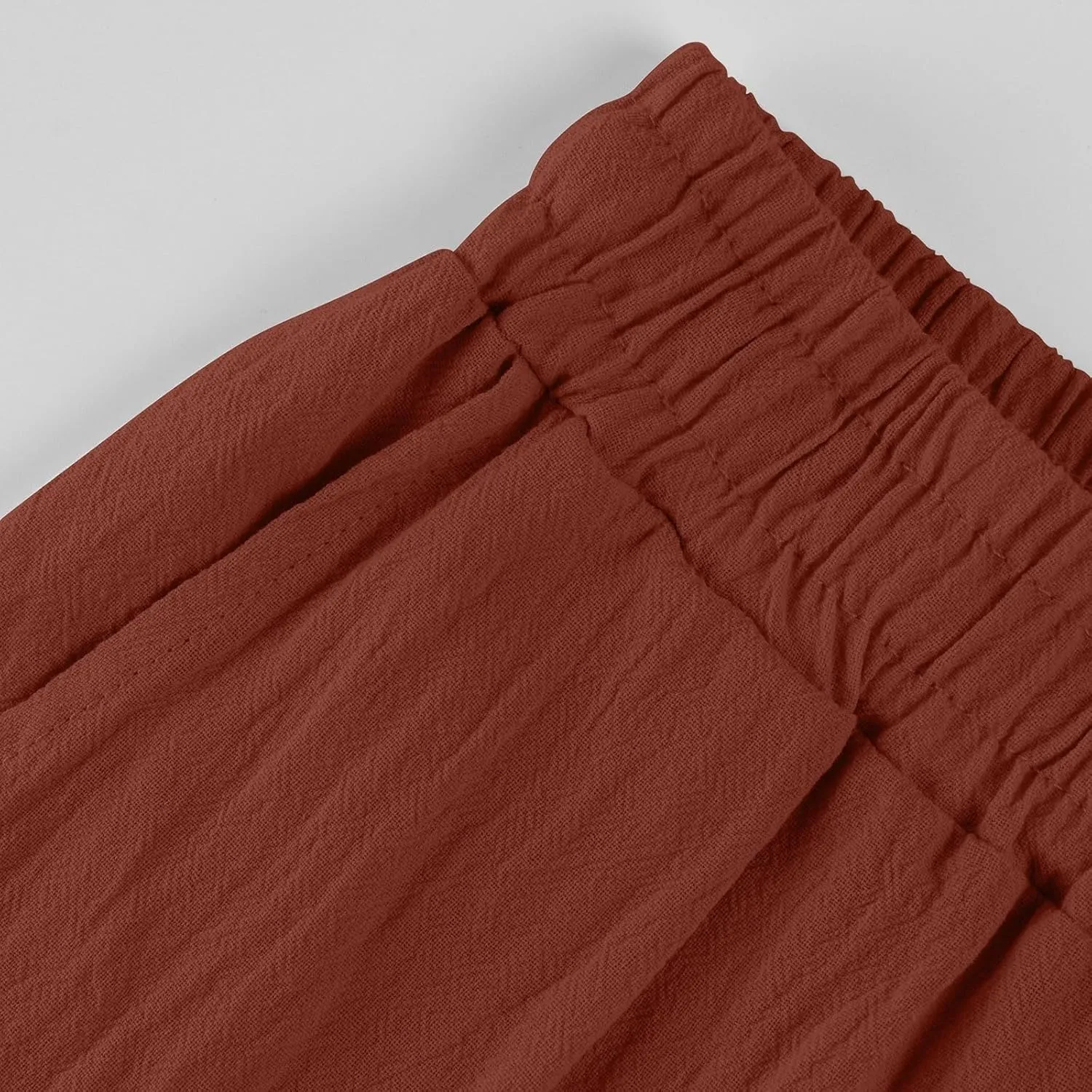 Linen Capri Pants for Women Rolled Hem High Waisted Straight Leg Pants Loose Casual Summer Beach Pant with Pockets