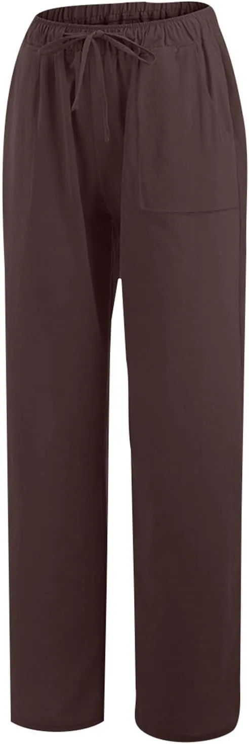 Linen Pants for Women Casual Baggy High Waist Straight Leg Pants Lightweight Comfy Summer Beach Trousers with Pockets