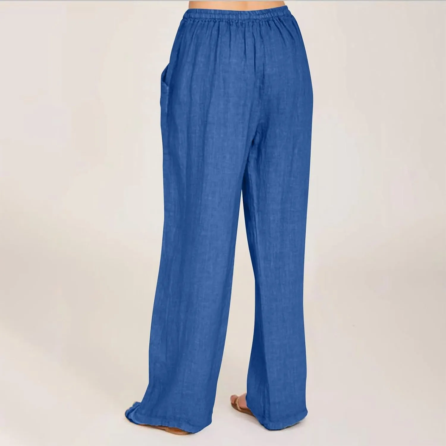 Linen Pants for Women Casual Baggy High Waist Straight Leg Pants Lightweight Comfy Summer Beach Trousers with Pockets