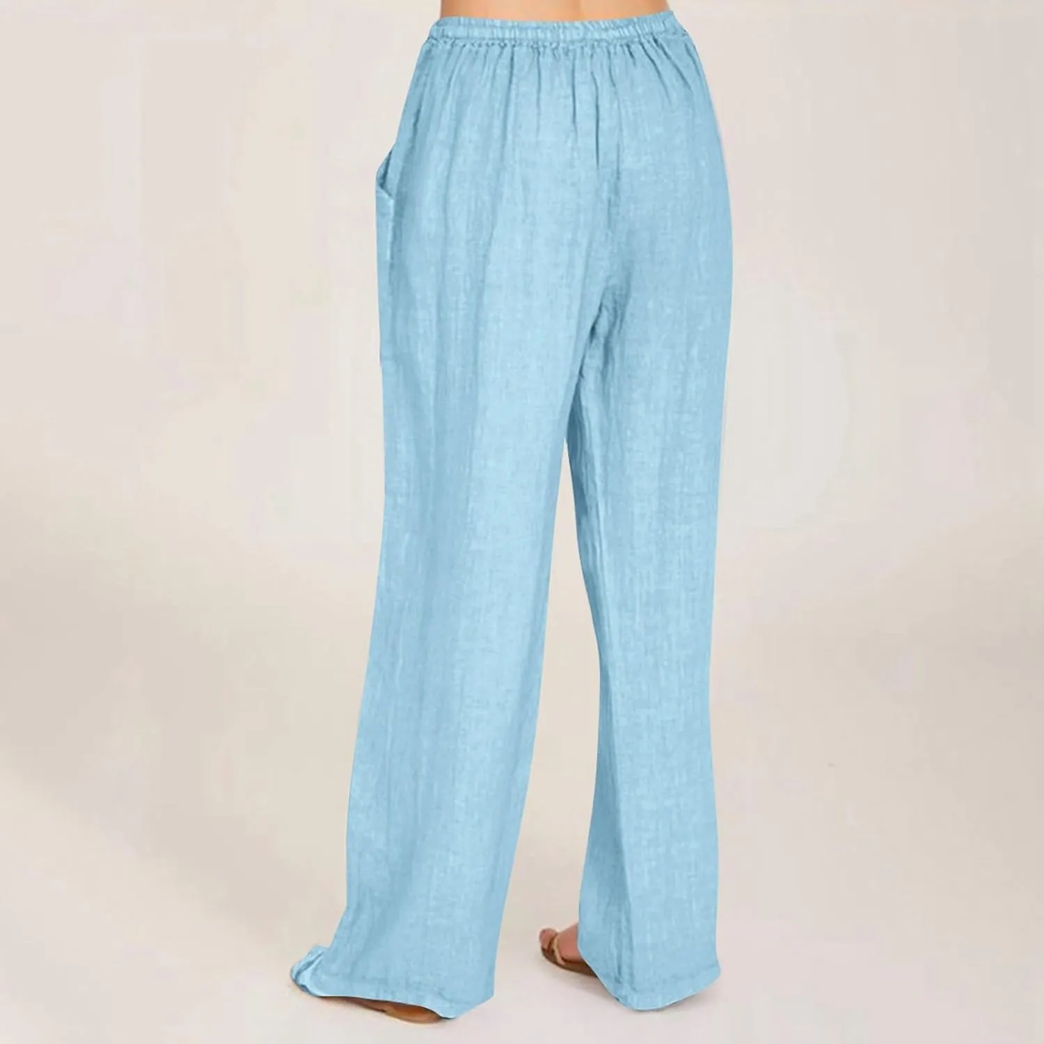 Linen Pants for Women Casual Baggy High Waist Straight Leg Pants Lightweight Comfy Summer Beach Trousers with Pockets