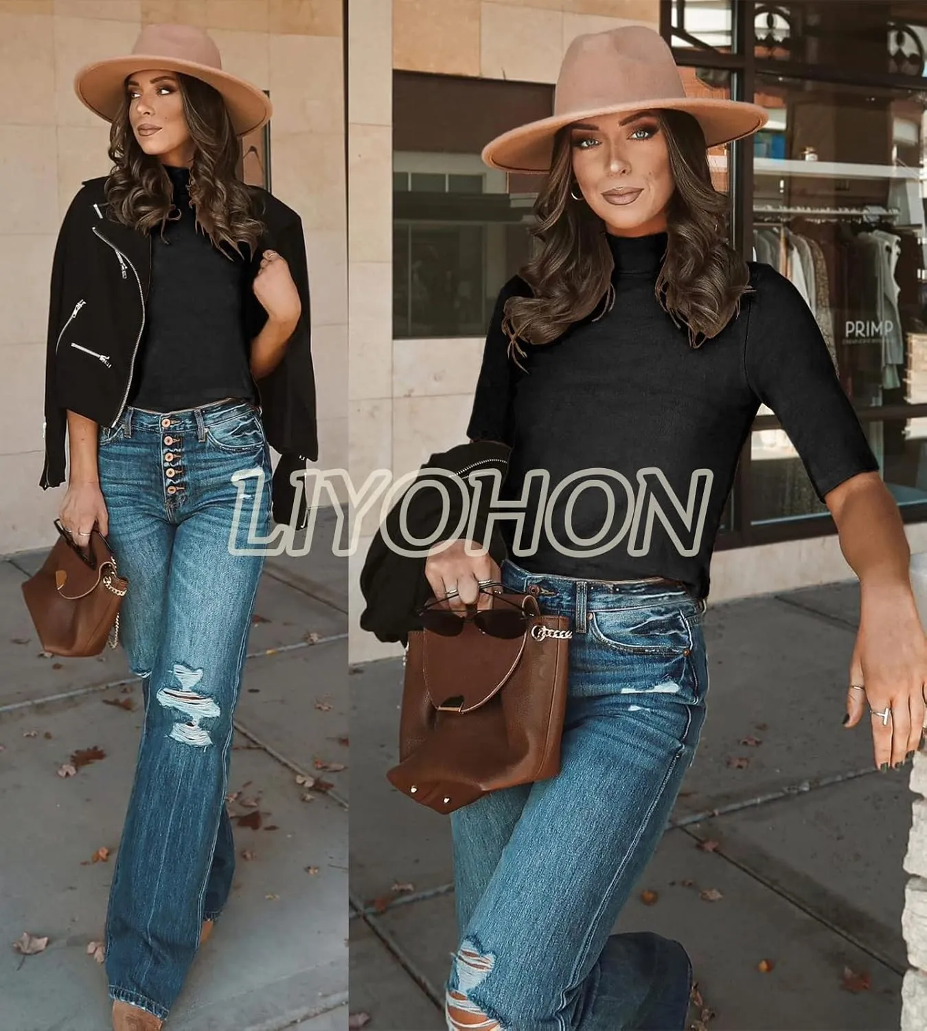LIYOHON Womens Tops Dressy Casual Mock Turtleneck Business Short Sleeve T Shirts Going Out Tops 2025