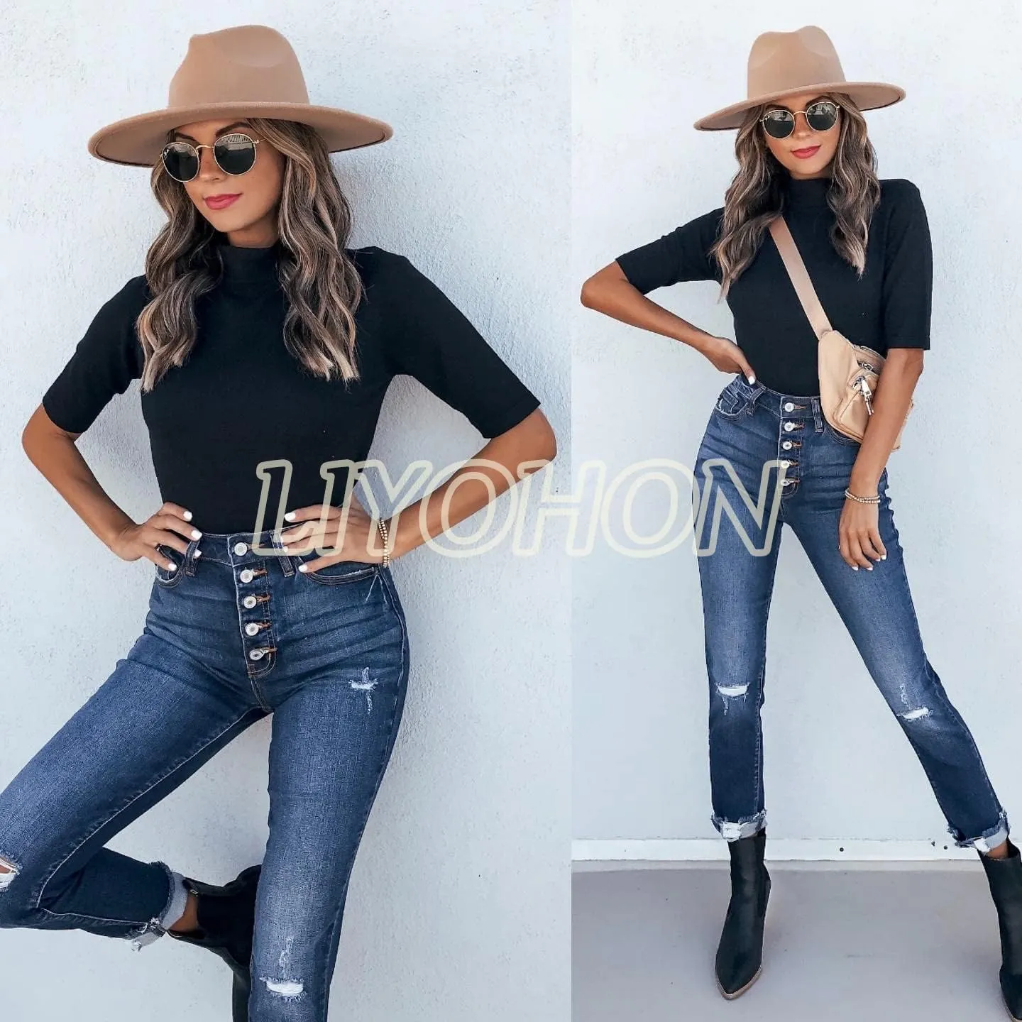 LIYOHON Womens Tops Dressy Casual Mock Turtleneck Business Short Sleeve T Shirts Going Out Tops 2025