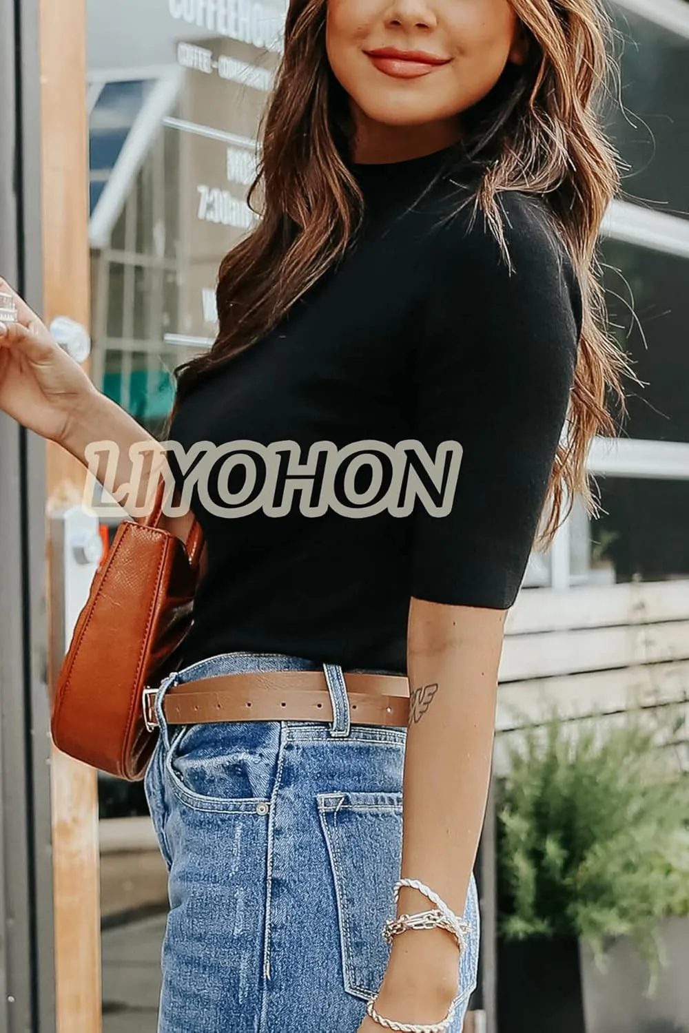 LIYOHON Womens Tops Dressy Casual Mock Turtleneck Business Short Sleeve T Shirts Going Out Tops 2025