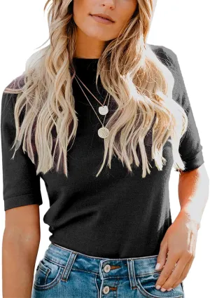 LIYOHON Womens Tops Dressy Casual Mock Turtleneck Business Short Sleeve T Shirts Going Out Tops 2025