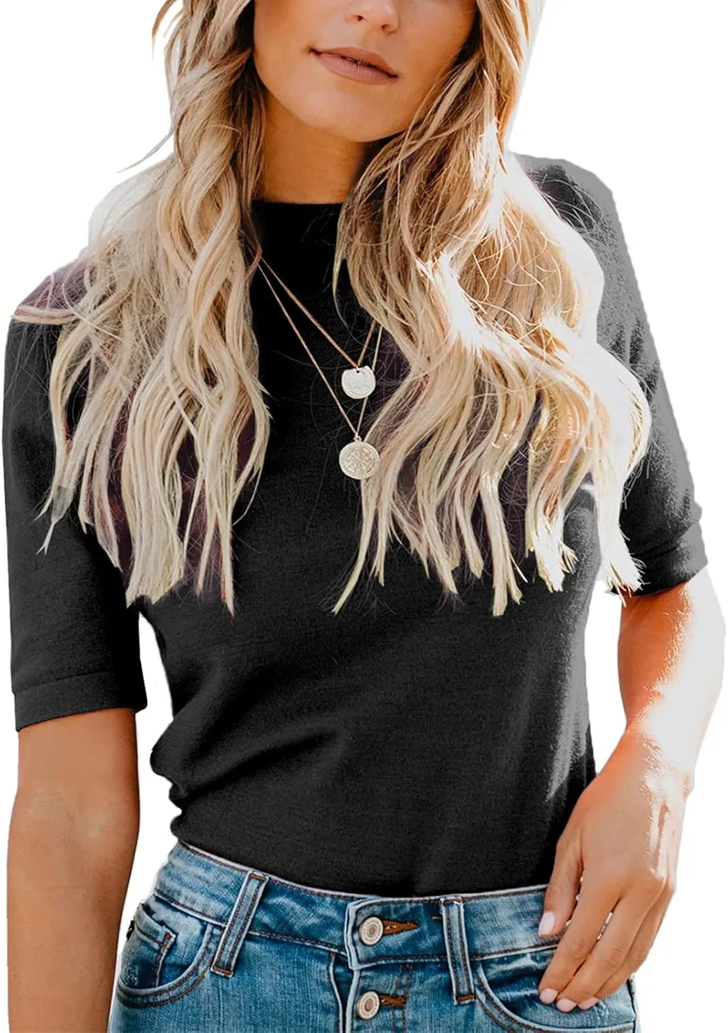 LIYOHON Womens Tops Dressy Casual Mock Turtleneck Business Short Sleeve T Shirts Going Out Tops 2025