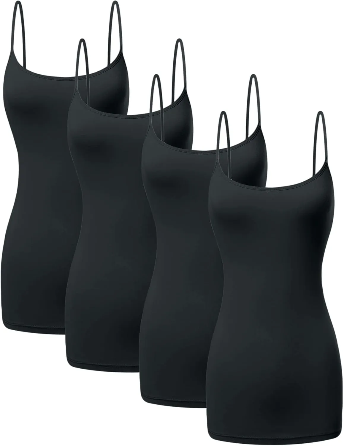 Long Cotton Camisole Spaghetti Strap Tank Top for Women Basic Cami Tops Womens Undershirts - Pack 1-4