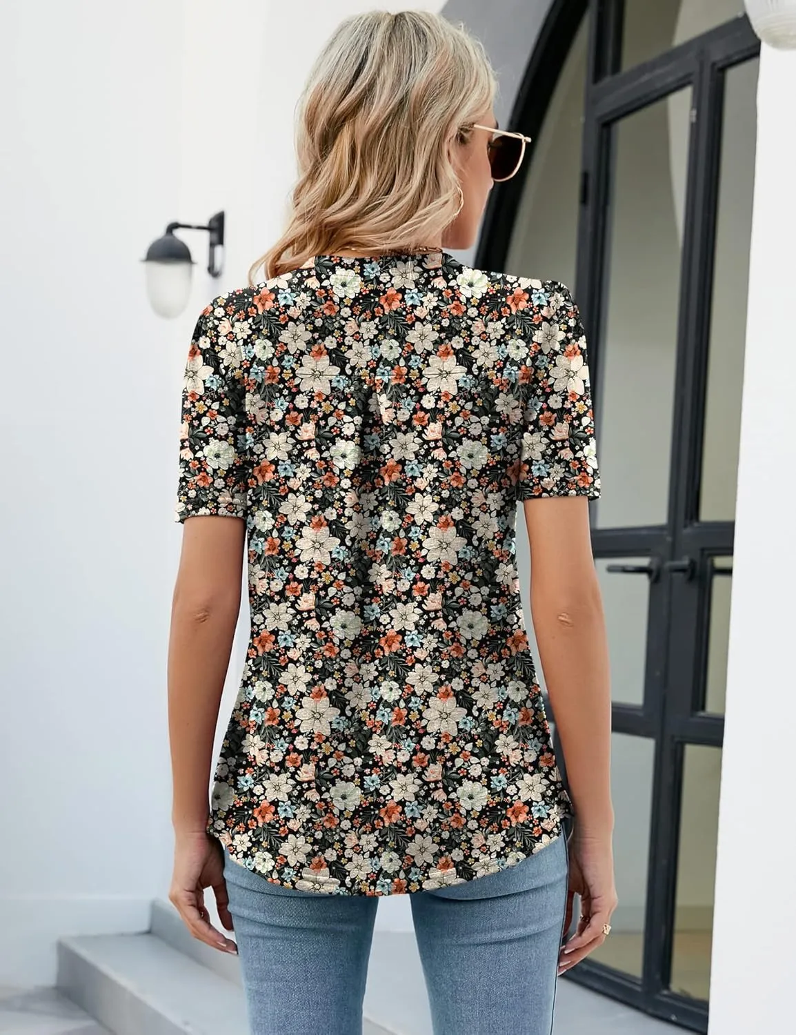 LUYAA Women's Long Sleeve Casual Blouses Dressy Tunic Top V Neck Button Office Wear Fall Winter