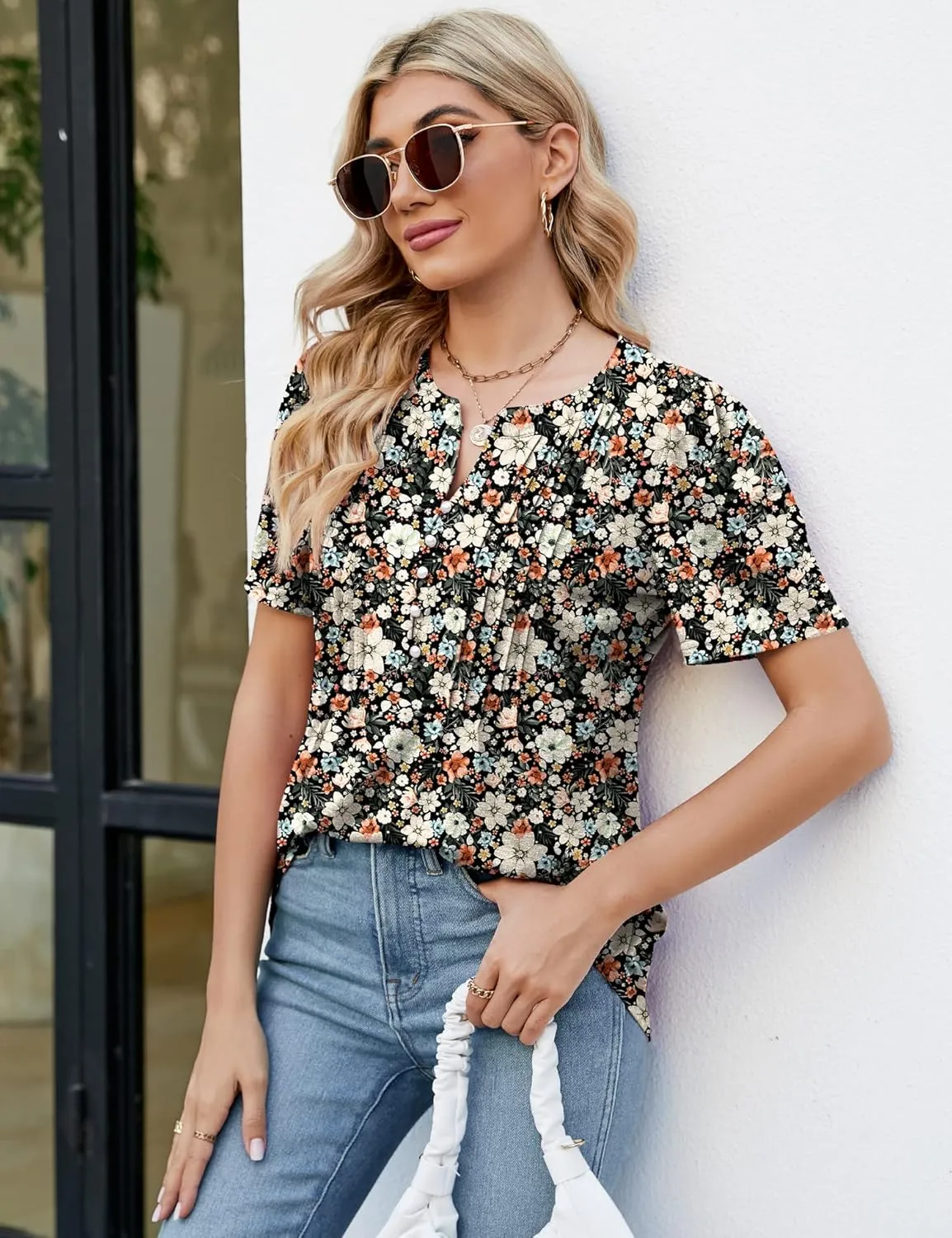LUYAA Women's Long Sleeve Casual Blouses Dressy Tunic Top V Neck Button Office Wear Fall Winter