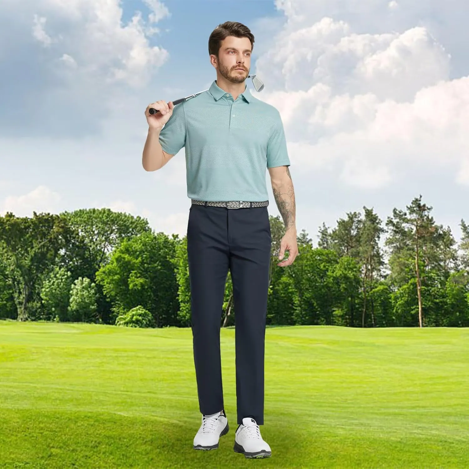 M MAELREG Golf Shirts for Men Heather Jacquard Performance Lightweight Moisture Wicking Active Casual Mens Polo Shirts