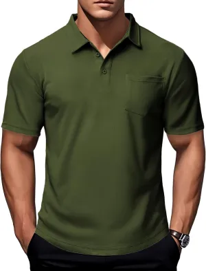 MAGCOMSEN Polo Shirts for Men with Pocket Short Sleeve Collared Golf Shirts Quick Dry Pique Performance Athletic Summer