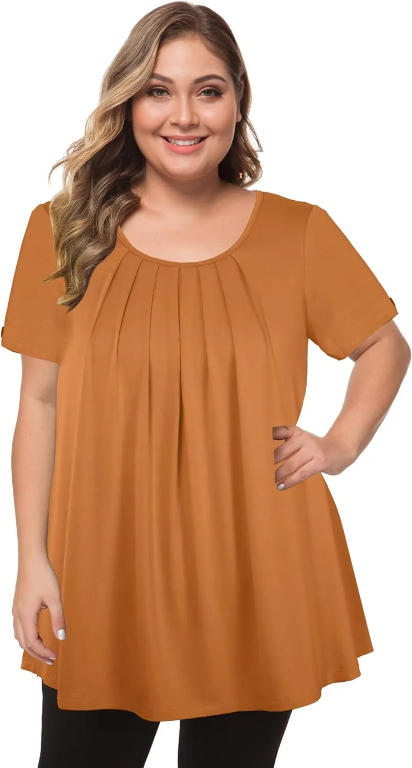 MANER Women's Plus Size Tops Short Sleeve Flowy Shirts Casual Blouses Tunic Tops L-4XL