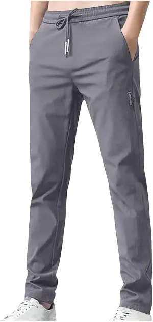 Men Slim Fit Straight Leg Pants Casual Elastic High Waist Lounge Pant Stylish Solid Athletic Workout Sport Trouser