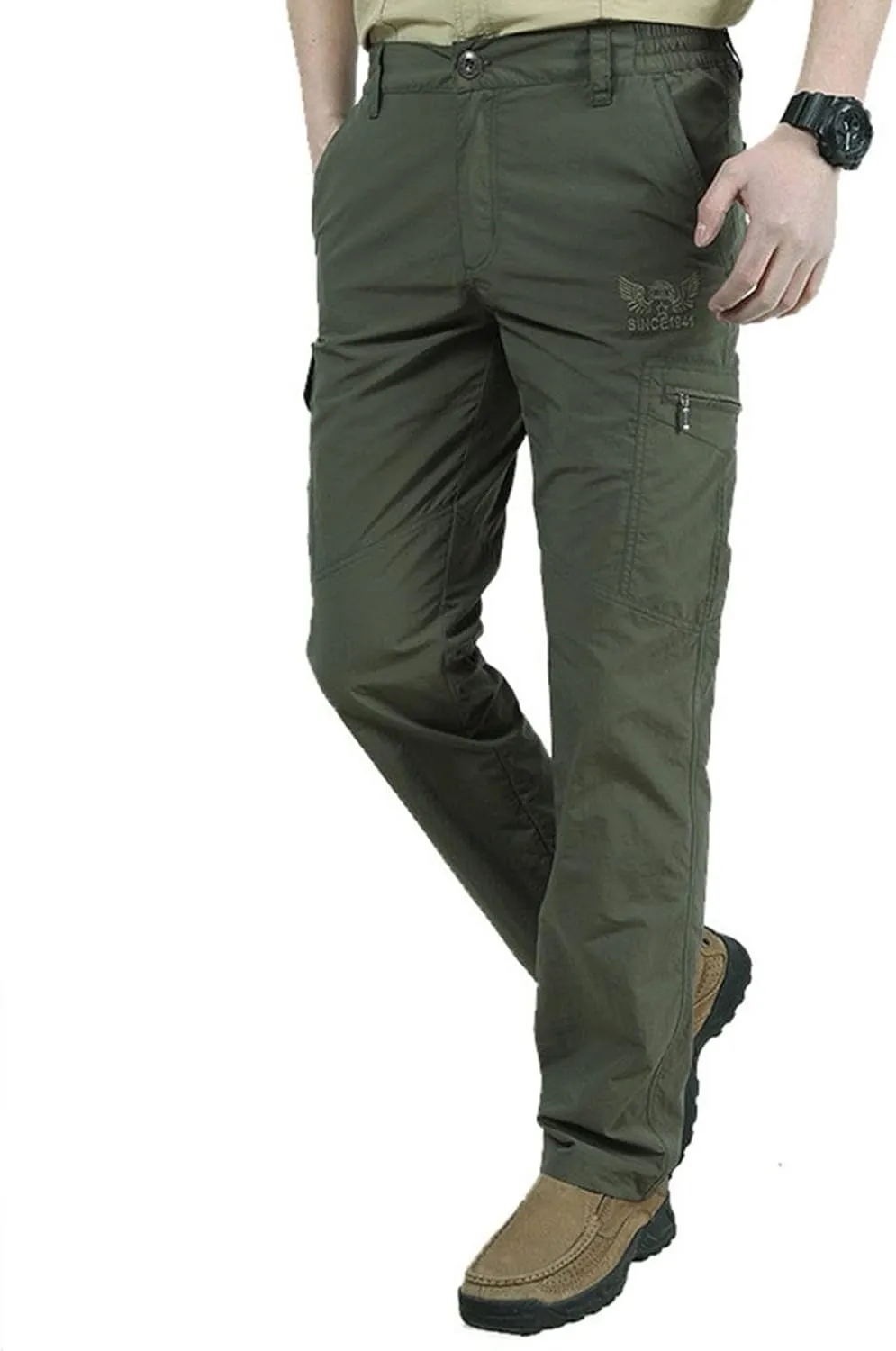 Mens Cargo Pants Casual Slim Fit Straight Leg Hiking Pant Solid Outdoor Lounge Sport Trousers with Pokets