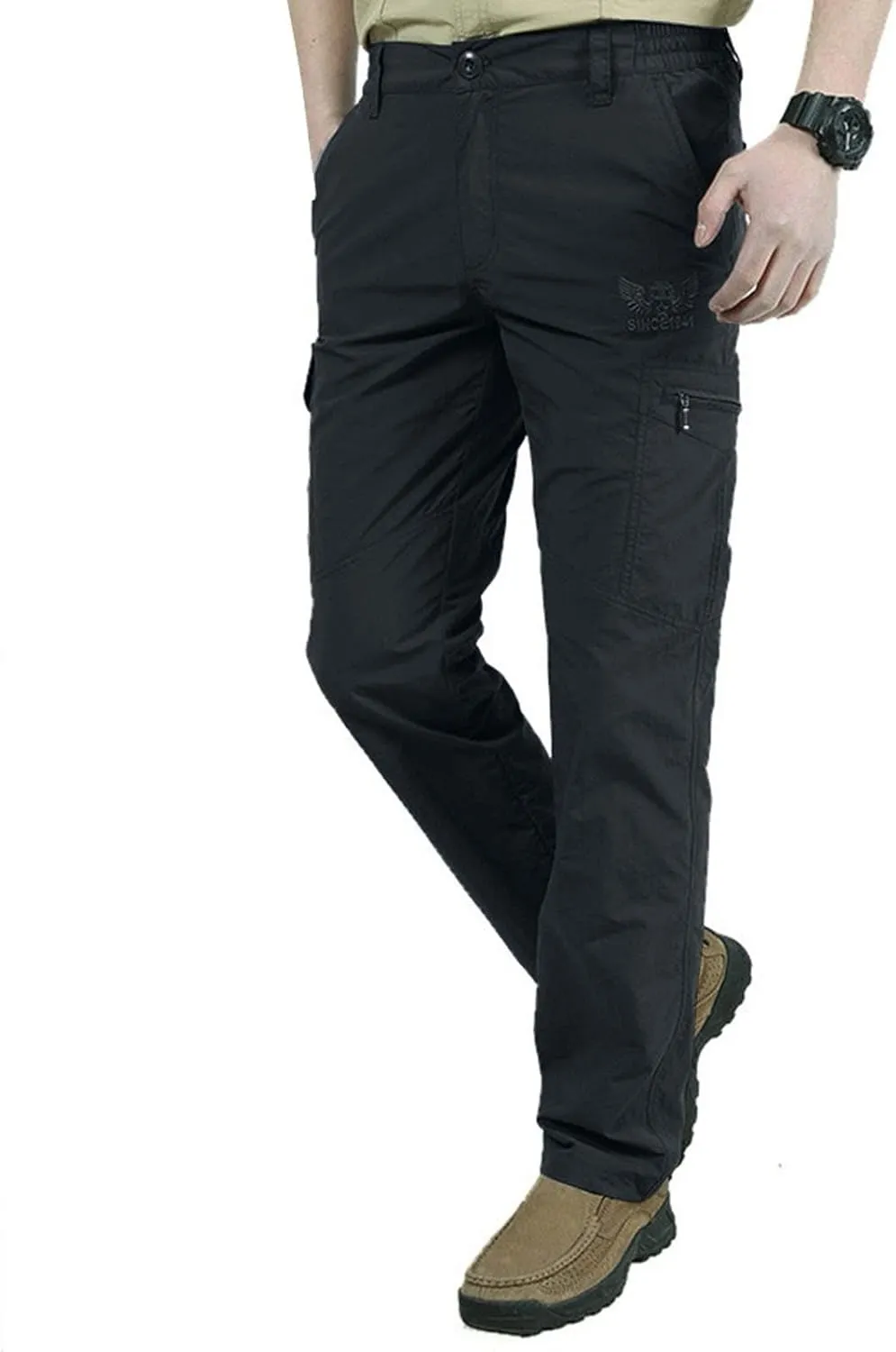 Mens Cargo Pants Casual Slim Fit Straight Leg Hiking Pant Solid Outdoor Lounge Sport Trousers with Pokets