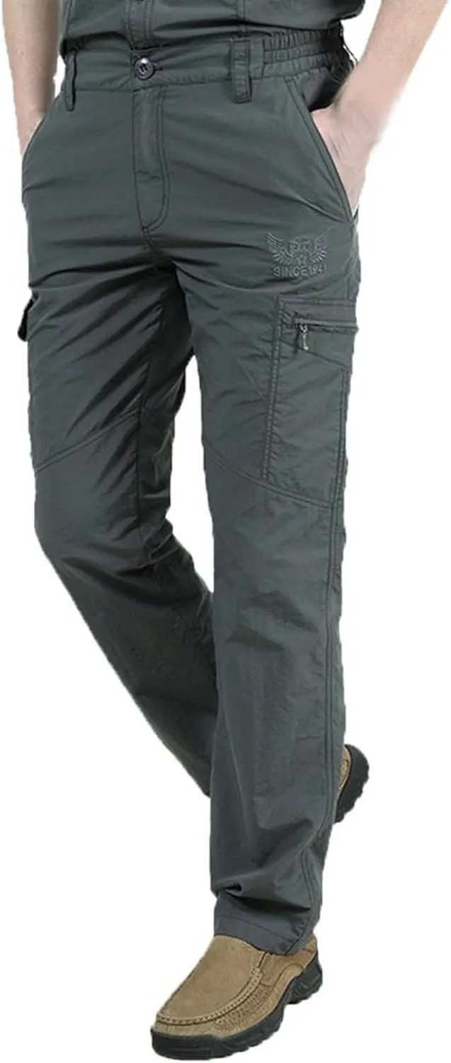 Mens Cargo Pants Casual Slim Fit Straight Leg Hiking Pant Solid Outdoor Lounge Sport Trousers with Pokets