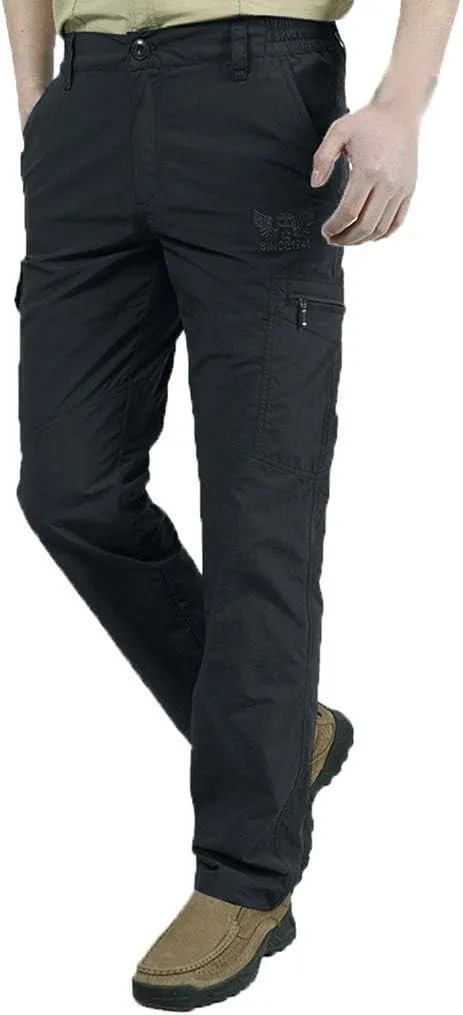 Mens Cargo Pants Casual Slim Fit Straight Leg Hiking Pant Solid Outdoor Lounge Sport Trousers with Pokets