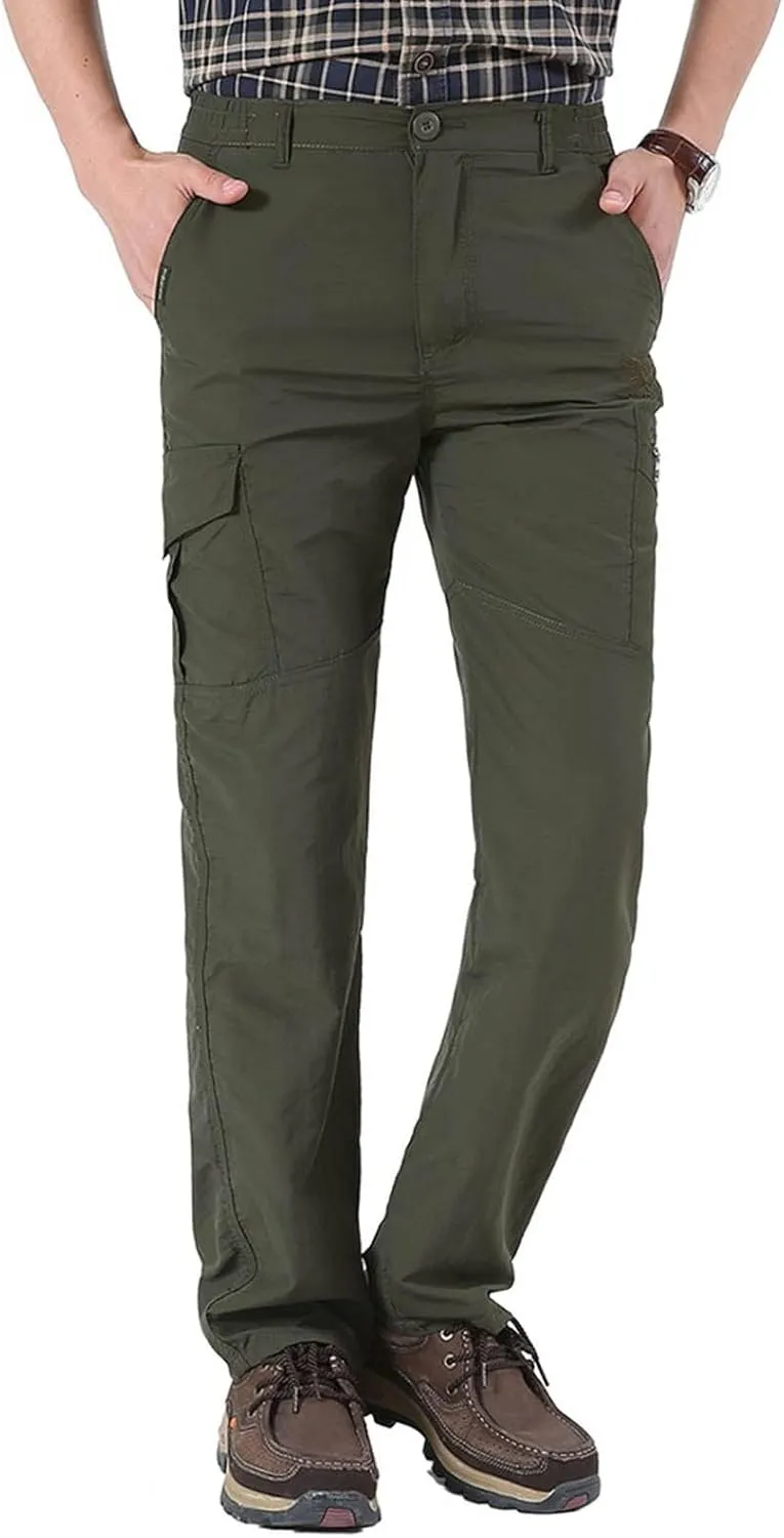 Mens Cargo Pants Casual Slim Fit Straight Leg Hiking Pant Solid Outdoor Lounge Sport Trousers with Pokets