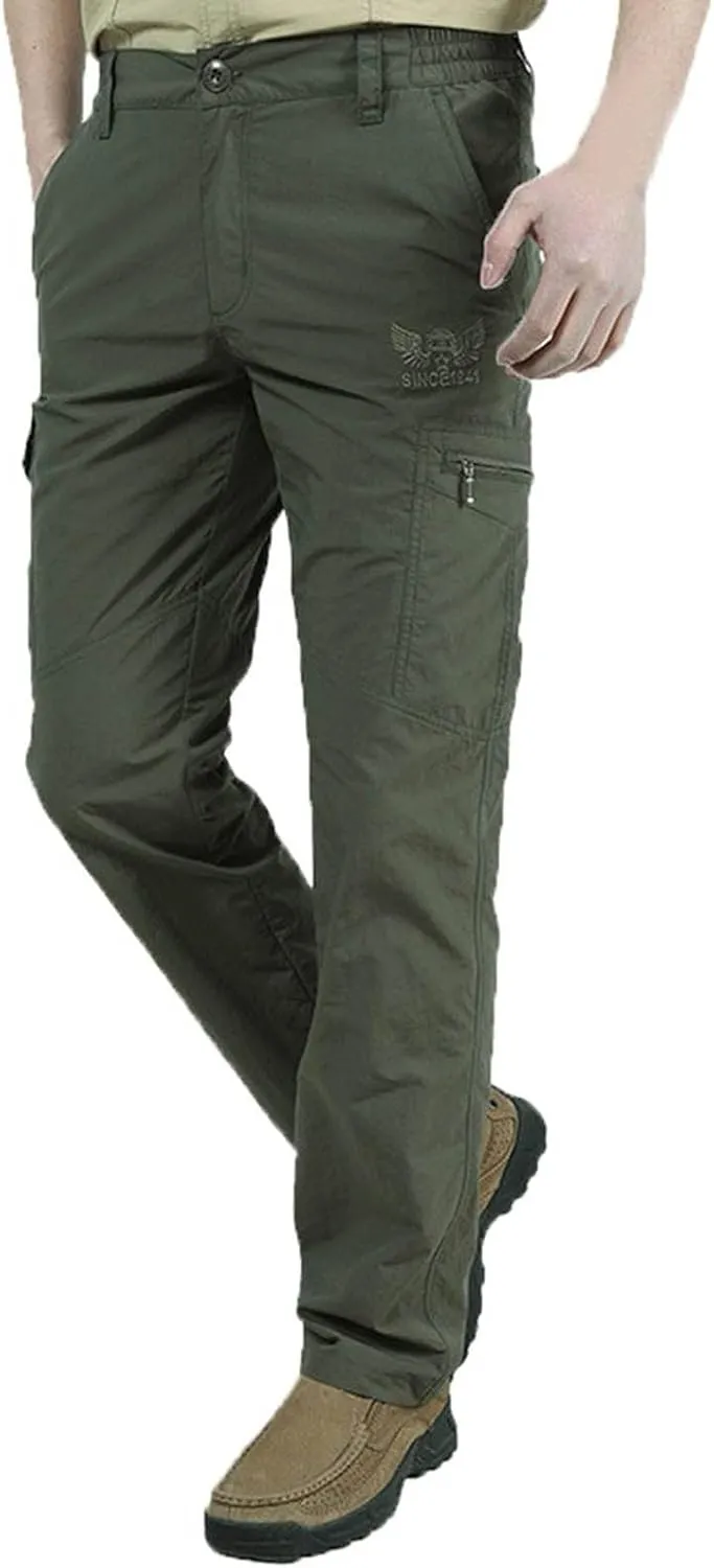 Mens Cargo Pants Casual Slim Fit Straight Leg Hiking Pant Solid Outdoor Lounge Sport Trousers with Pokets
