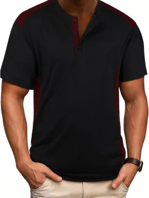 Men's Cotton Linen Henley Shirt Short Sleeve Band Collar Solid Hippie Casual Summer Beach T-Shirts with Pocket