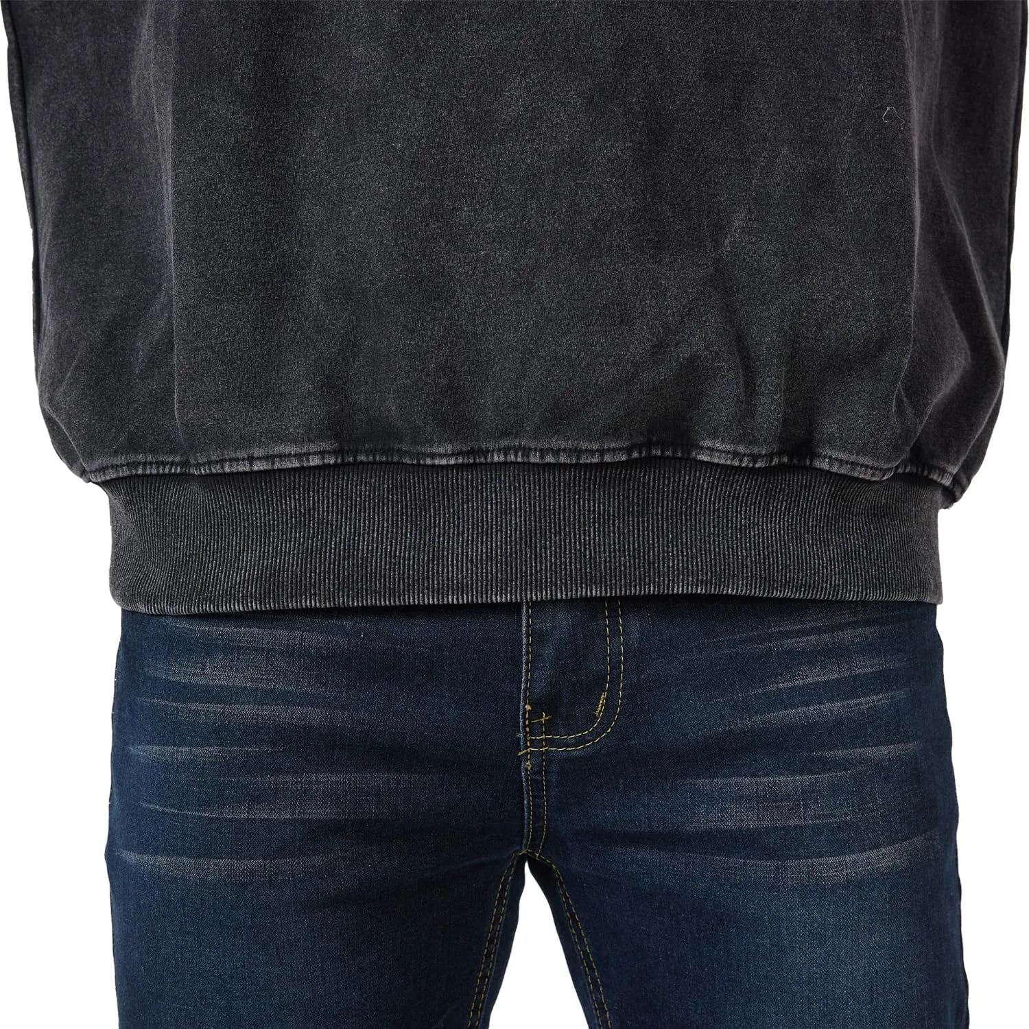 Men's Crewneck Sweatshirts Vintage Oversized Hiphop Acid Wash Long Sleeve Pullover Cotton Black Top
