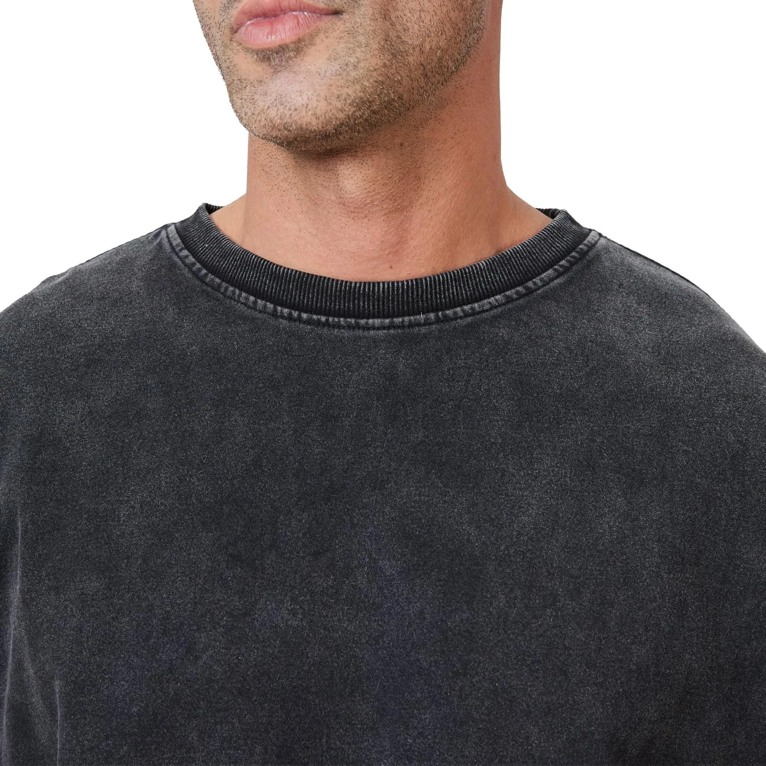 Men's Crewneck Sweatshirts Vintage Oversized Hiphop Acid Wash Long Sleeve Pullover Cotton Black Top