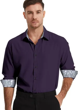 Men's Dress Shirts Long Sleeve Wrinkle-Free Button Down Shirt Men Inner Contrast Stretch Formal Shirts