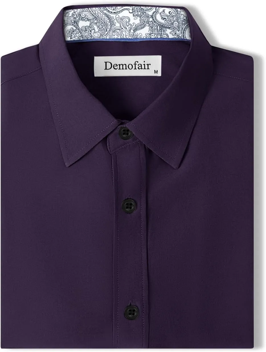 Men's Dress Shirts Long Sleeve Wrinkle-Free Button Down Shirt Men Inner Contrast Stretch Formal Shirts