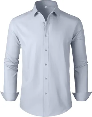Men's Dress Shirts Regular Fit Solid Long Sleeve Wrinkle-Free Formal Shirt Business Casual Button Down Shirts