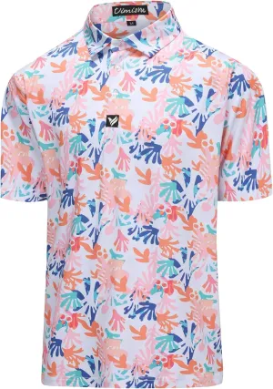 Mens Golf Polo Shirts Short Sleeve Dry Fit Performance Moisture Wicking Casual Print Collared Golf Shirts for Men